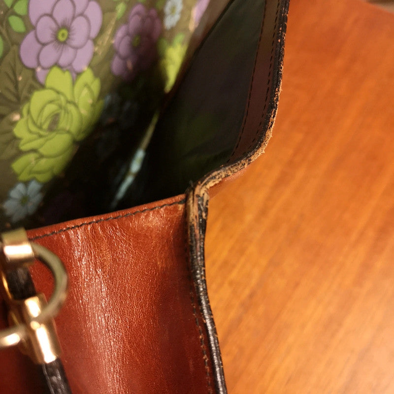 Vintage 60's 70's Brown Leather Satchel Shoulder Handbag