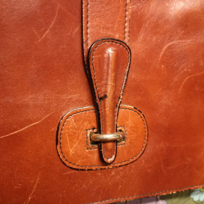 Vintage 60's 70's Brown Leather Satchel Shoulder Handbag