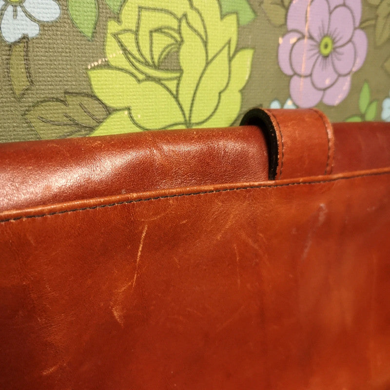 Vintage 60's 70's Brown Leather Satchel Shoulder Handbag