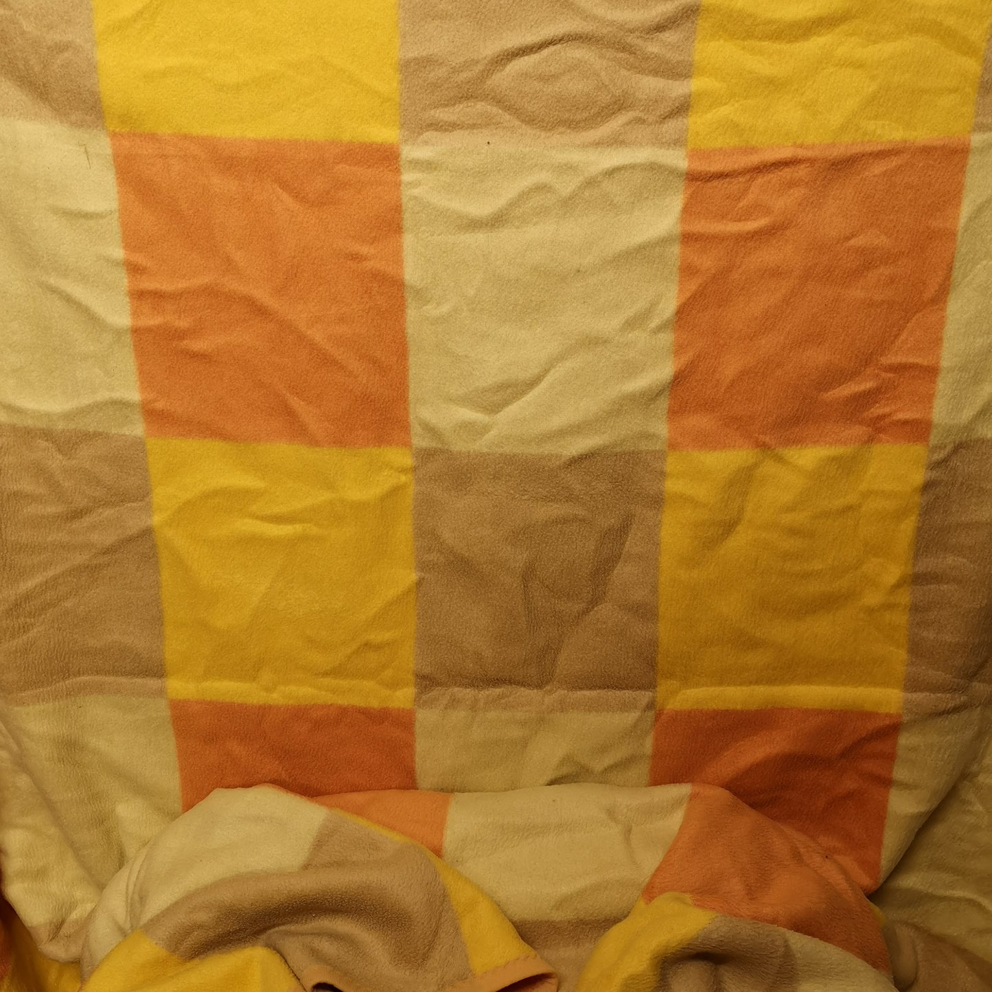 Retro Checked Brown Yellow Beige Orange Bedspread Blanket