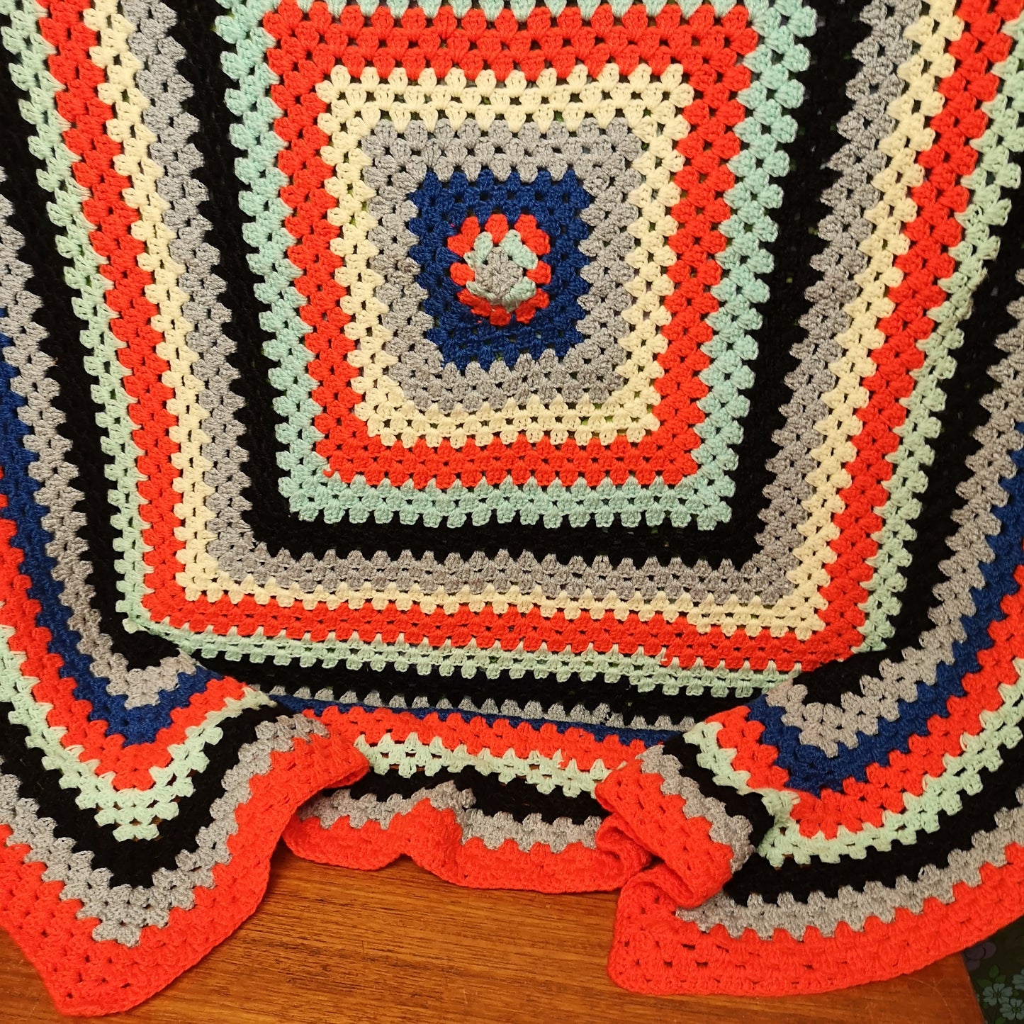 Square Orange Blue Stripy Knitted Retro Blanket Throw