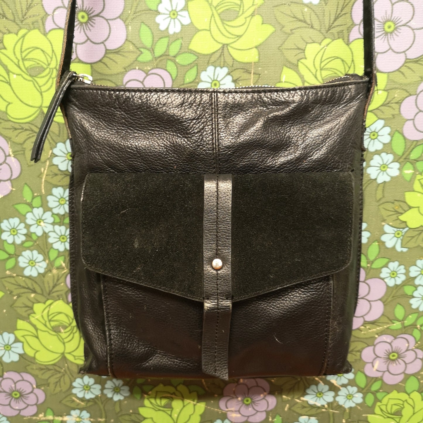 Vintage Next Black leather Suede Shoulder Bag Handbag