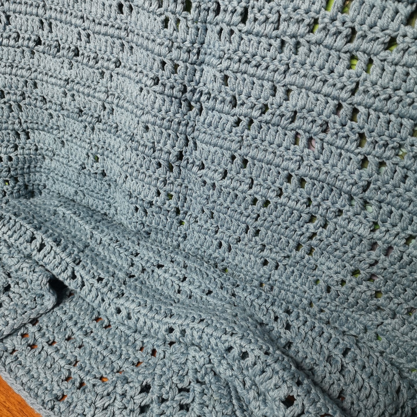 Long Blue Knitted Chunky Diamond Pattern Blanket Throw Bedspread