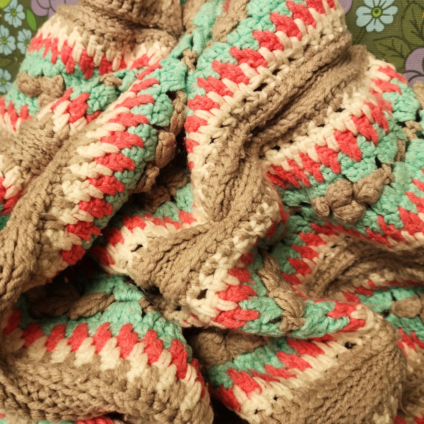 Stripy Knitted Green Pink Beige Texture Bedspread Blanket Throw