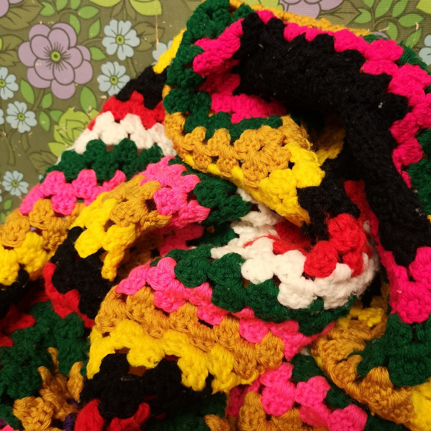 Bright Retro Stripy Knitted Granny Single Blanket Bedspread