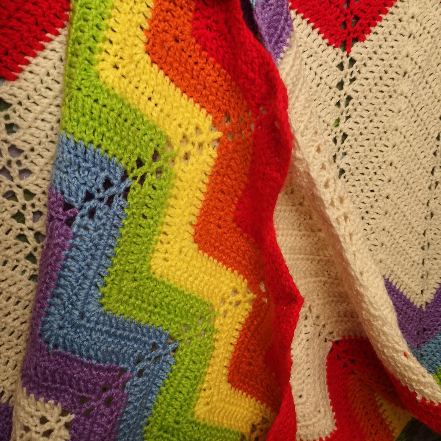 Rainbow Zig Zag Bright Stripy Knitted Blanket
