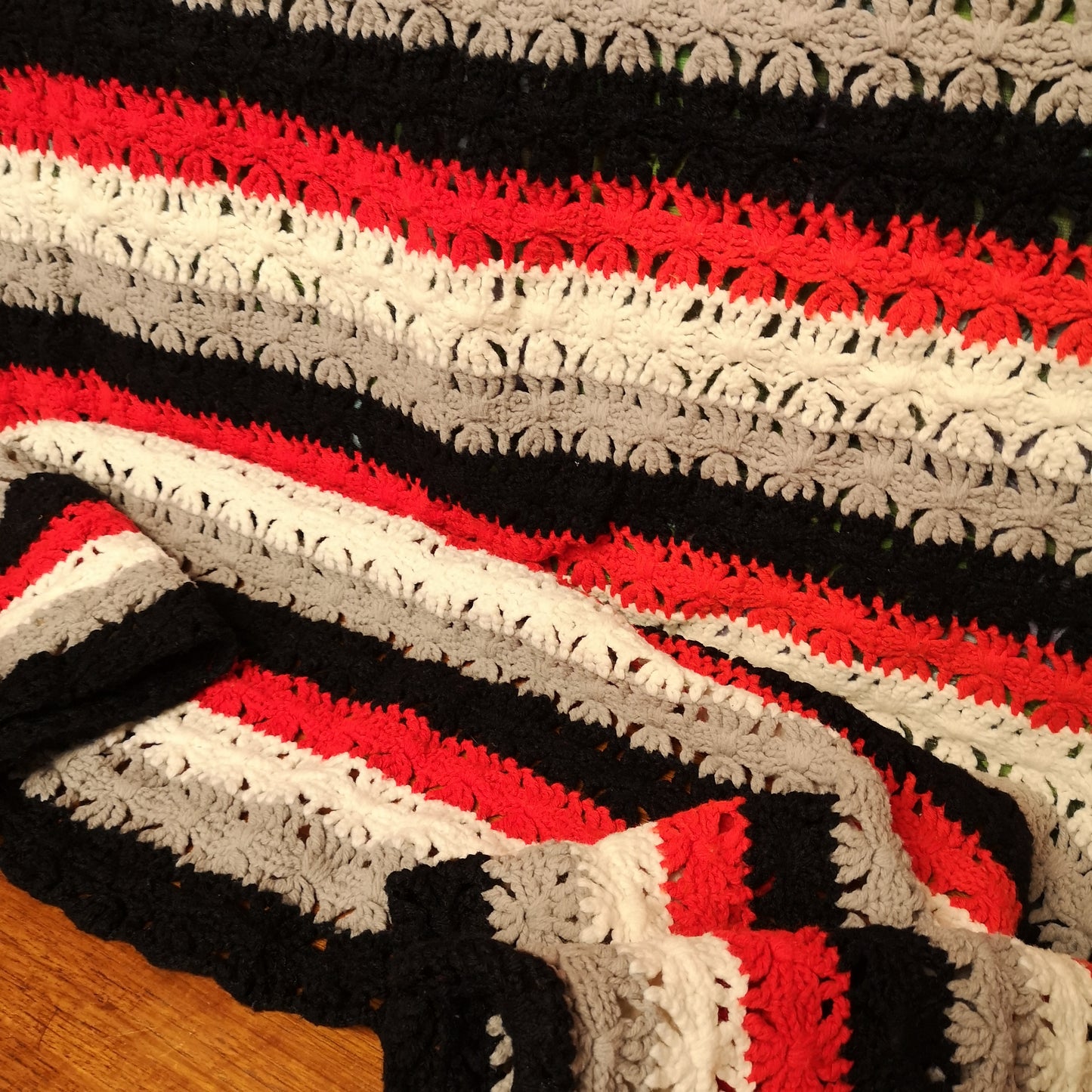 Grey Black Red Stripy Knitted Blanket Throw