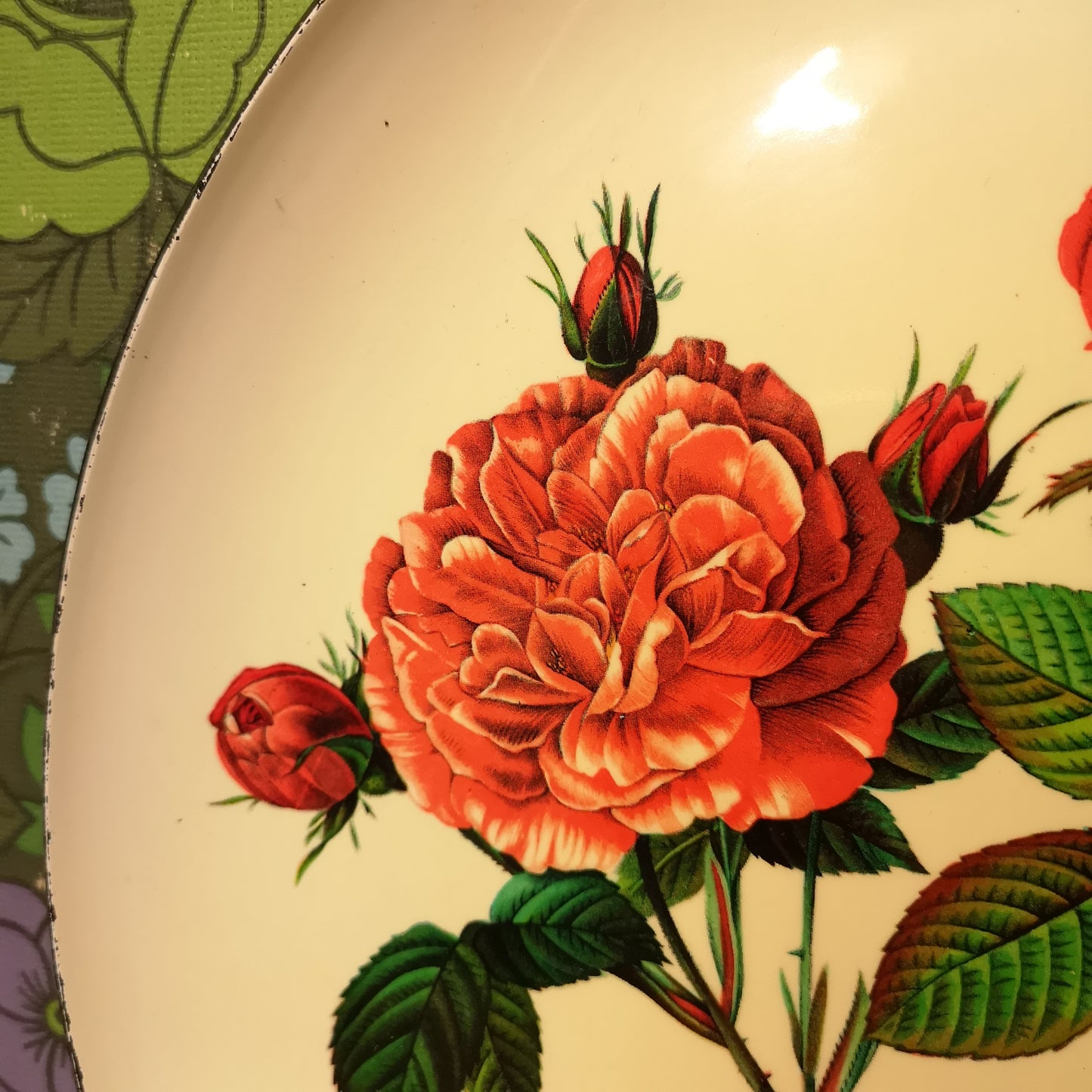 Vintage 50's Plastic Serving Drink Tray Rose Pattern