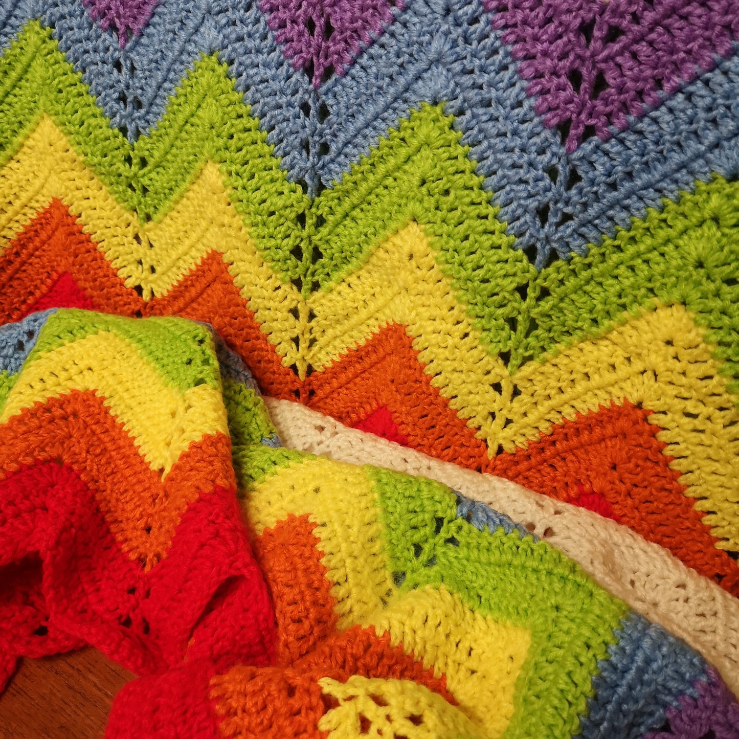 Rainbow Zig Zag Bright Stripy Knitted Blanket