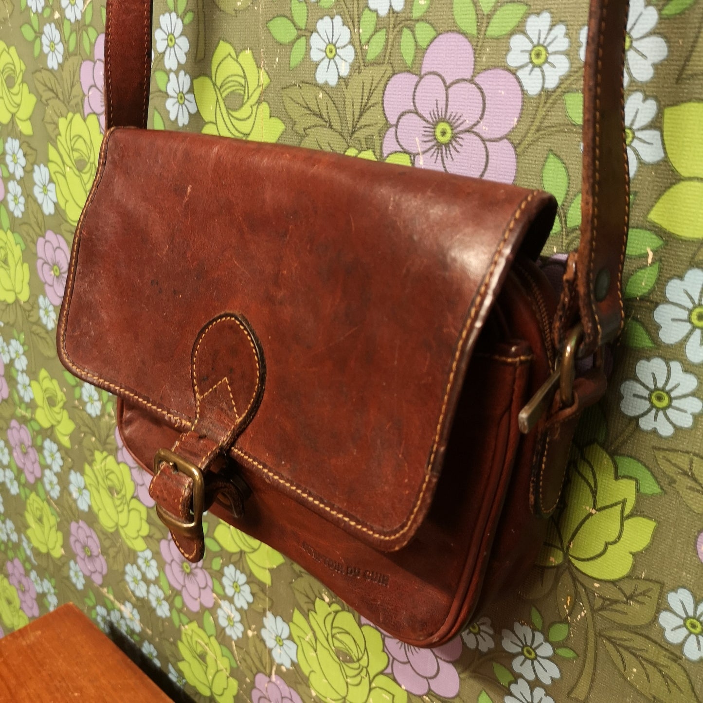 Vintage French Brown Leather Shoulder Handbag by Comptoir Du Cuir