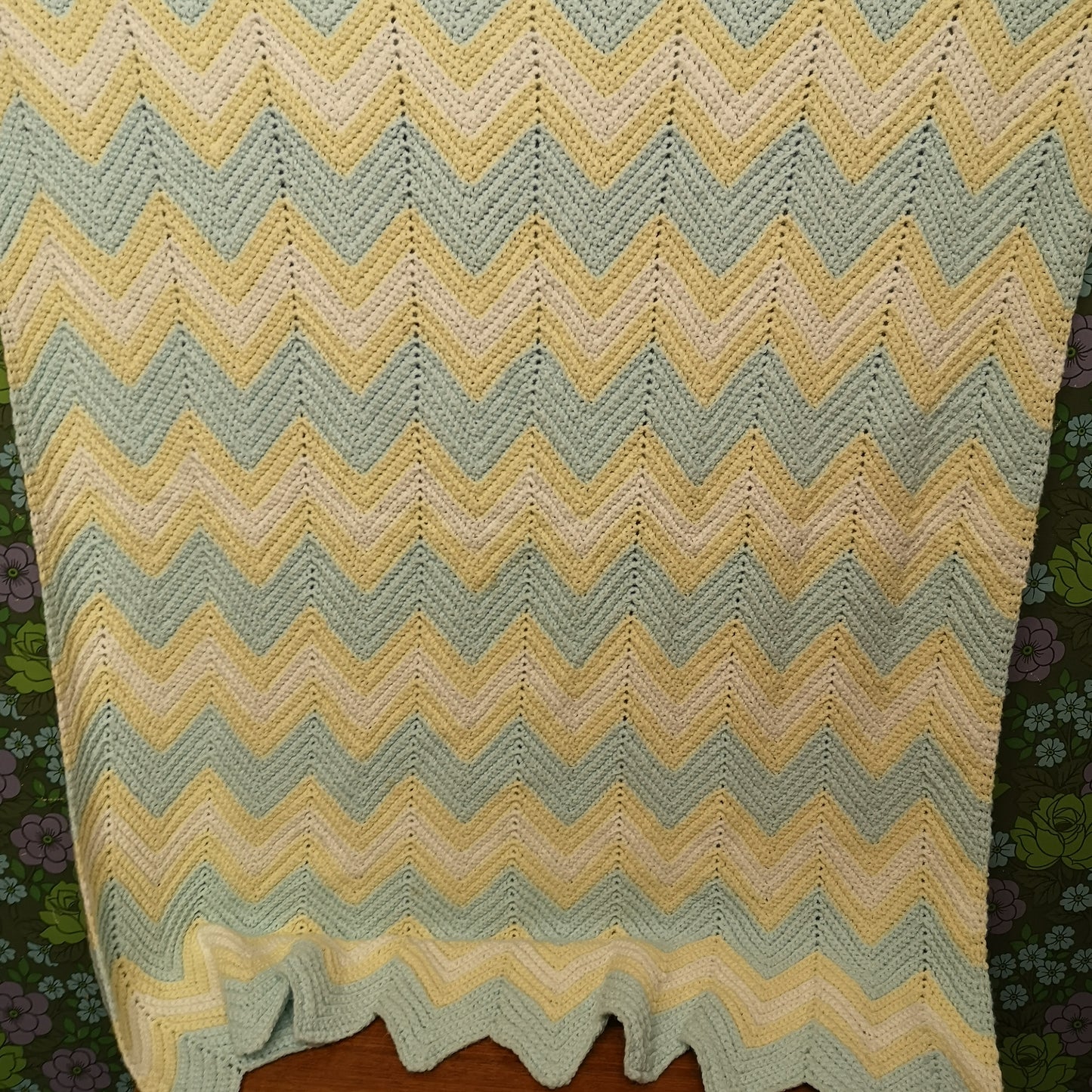 Pastel Blue Yellow Stripy Knitted Lap Blanket Throw
