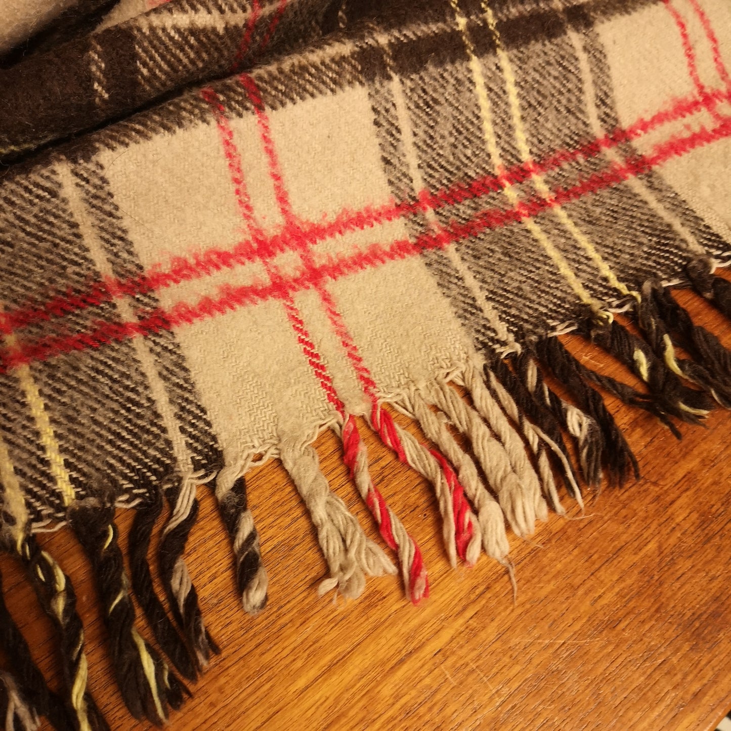 Retro Large Brown Red Checked Squares Double Blanket Campervan