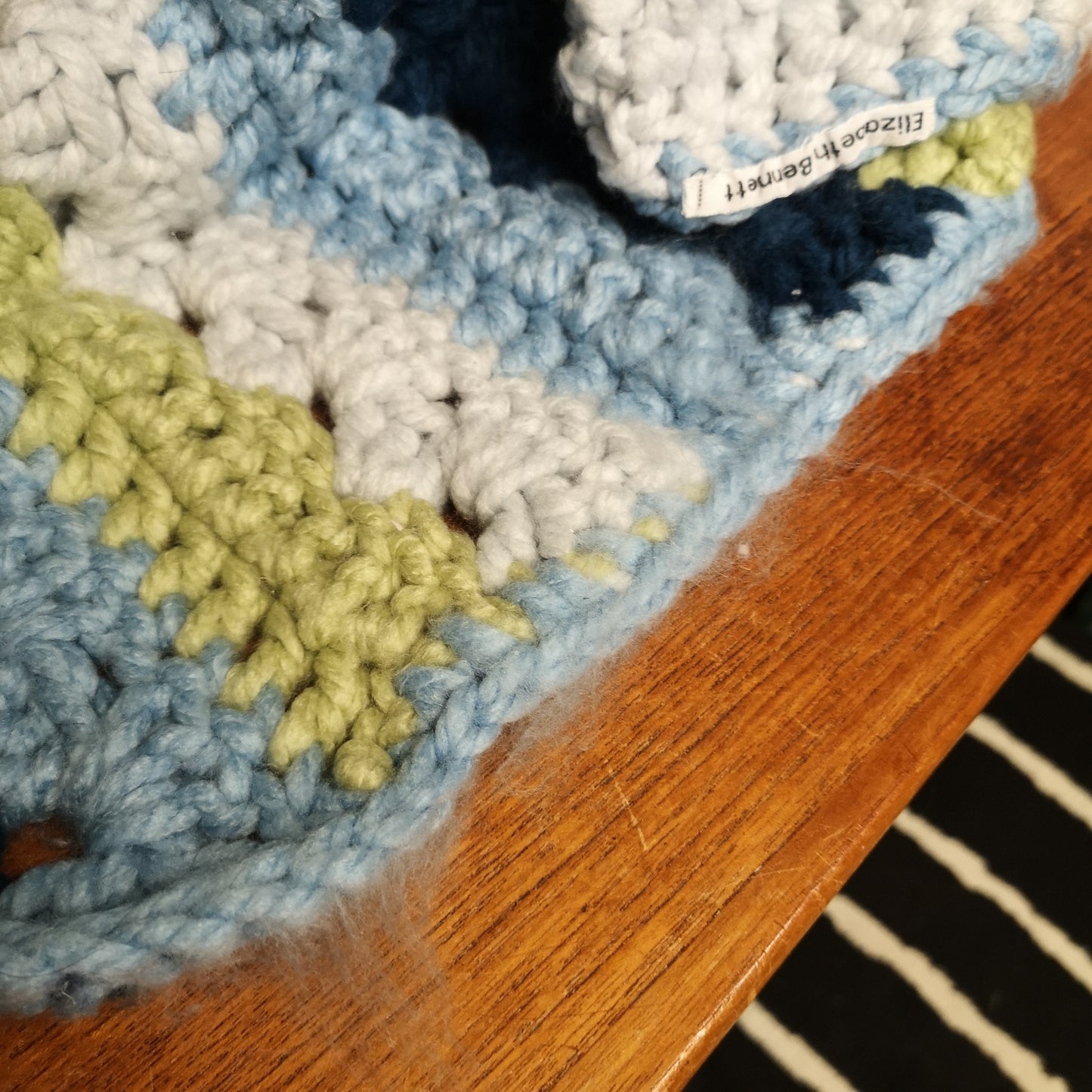 Chunky Knitted Green Blue Stripy Chair Blanket Throw