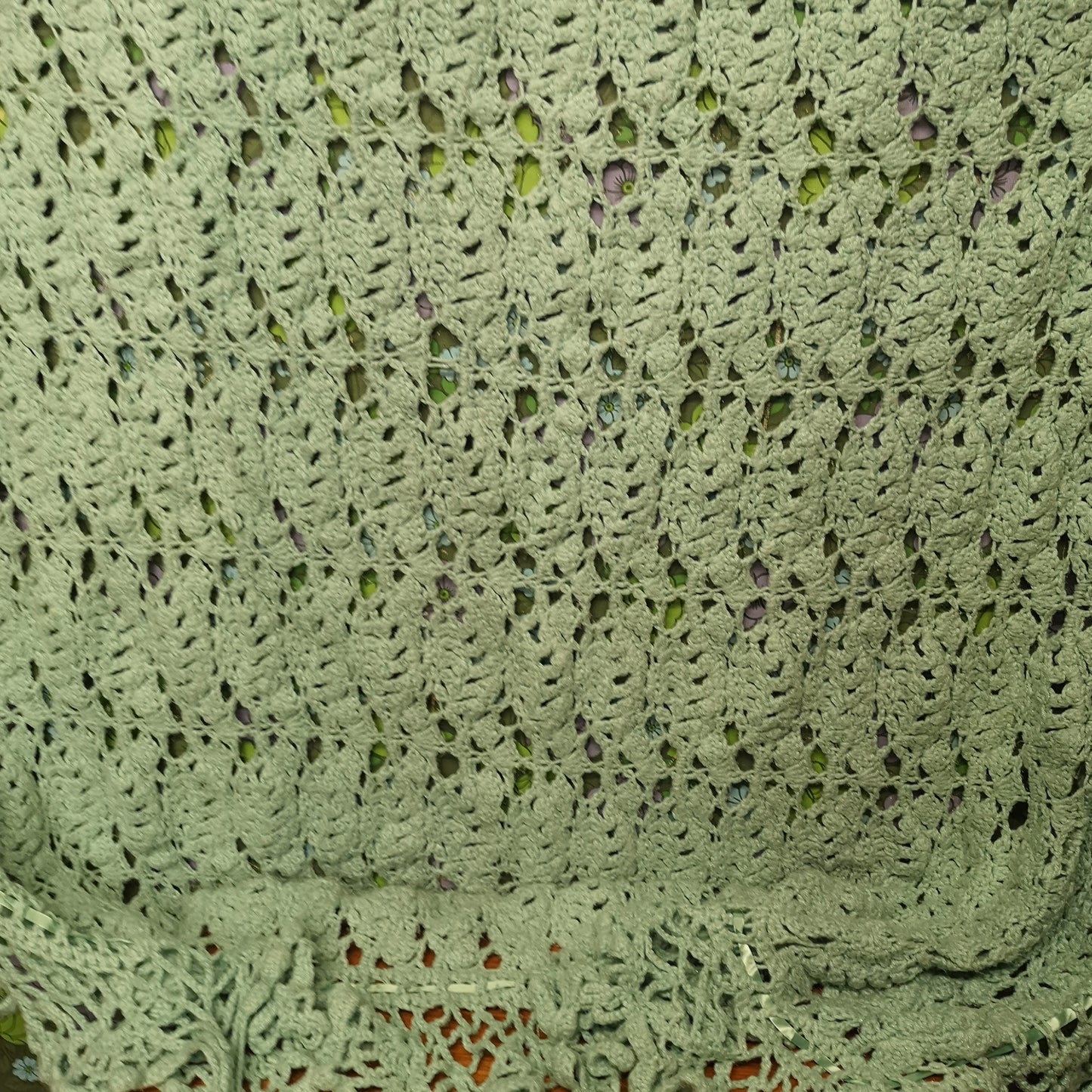 Pretty Knitted Green Frill Single Blanket Bedspread Throw