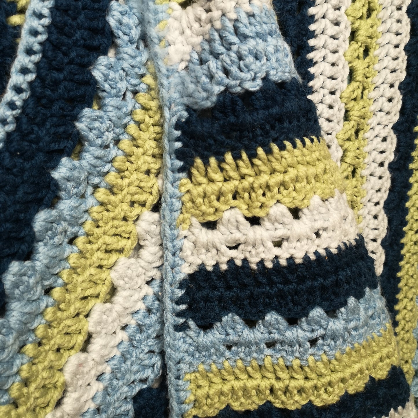 Chunky Knitted Green Blue Stripy Chair Blanket Throw