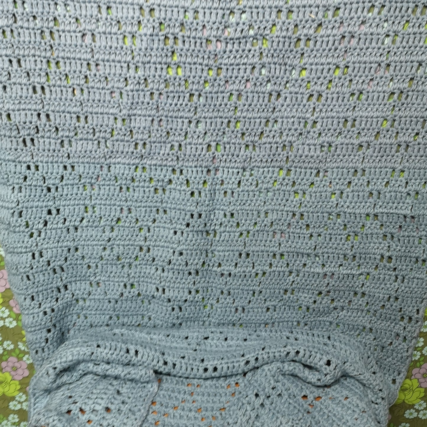 Long Blue Knitted Chunky Diamond Pattern Blanket Throw Bedspread
