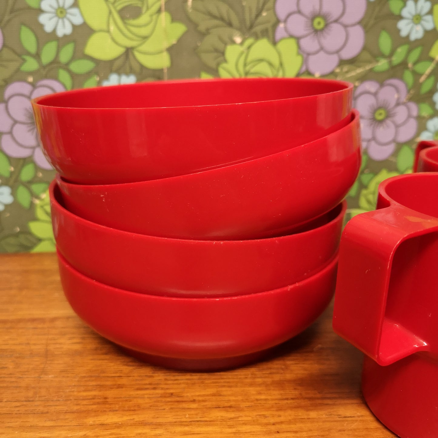 Red Plastic Picnic Camping Set Bowls and Cups