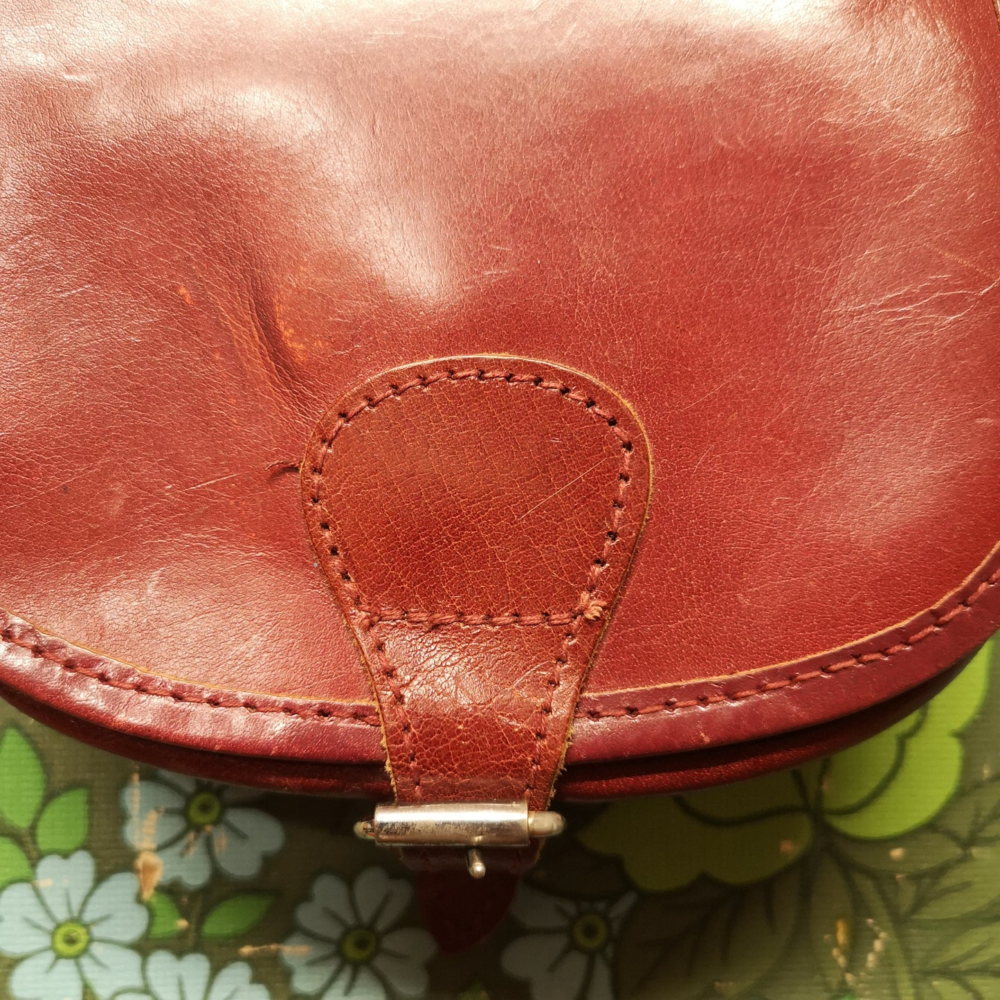 Small Vintage Dark Brown leather Satchel Saddle Bag