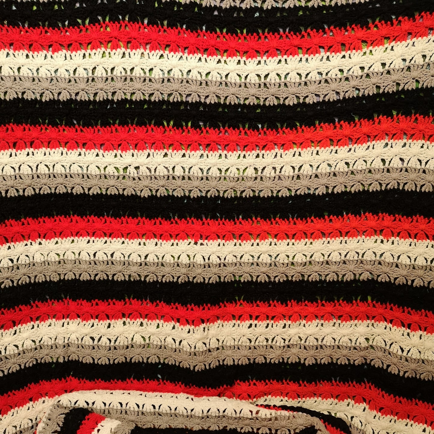 Grey Black Red Stripy Knitted Blanket Throw