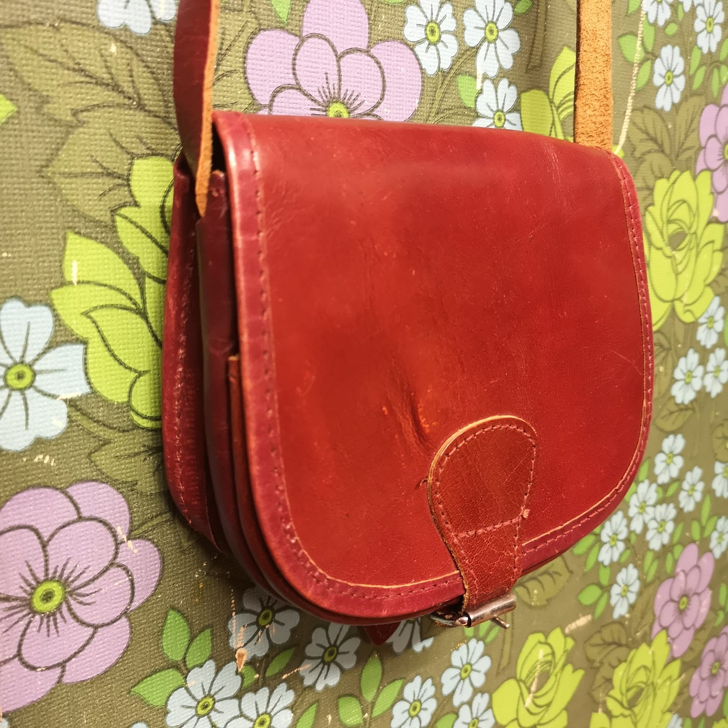 Small Vintage Dark Brown leather Satchel Saddle Bag