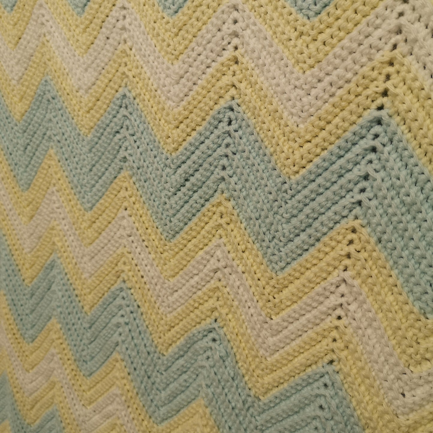 Pastel Blue Yellow Stripy Knitted Lap Blanket Throw