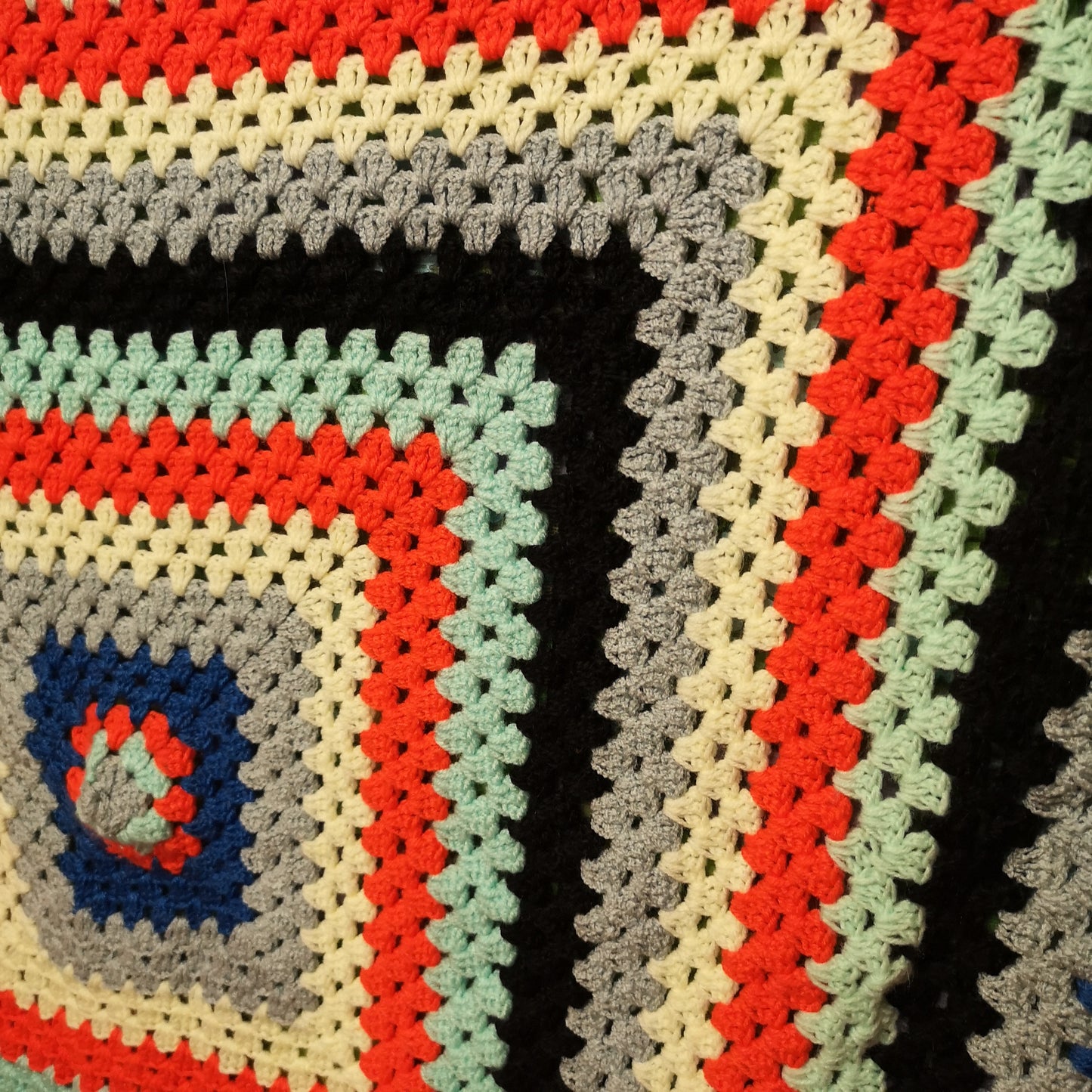 Square Orange Blue Stripy Knitted Retro Blanket Throw