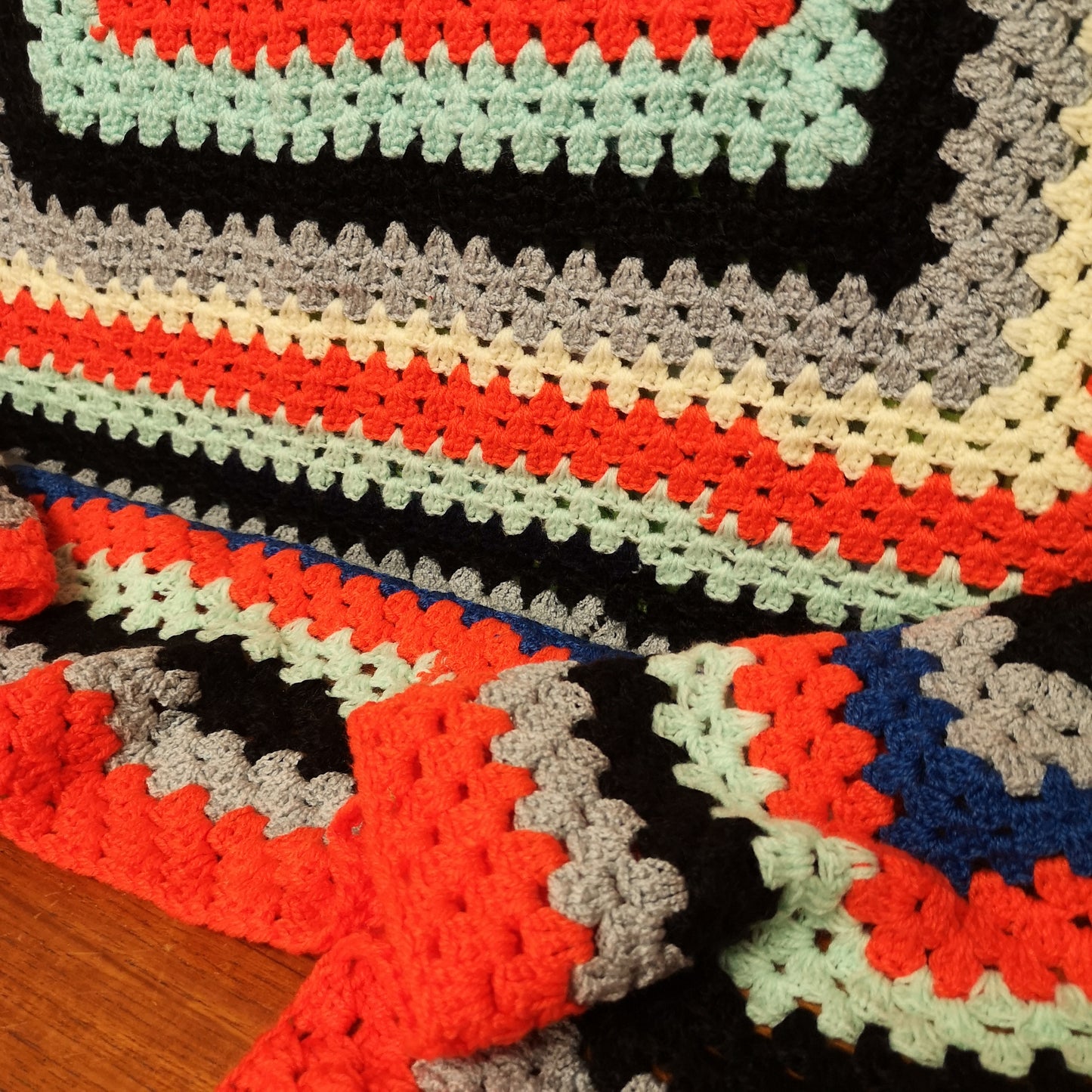 Square Orange Blue Stripy Knitted Retro Blanket Throw