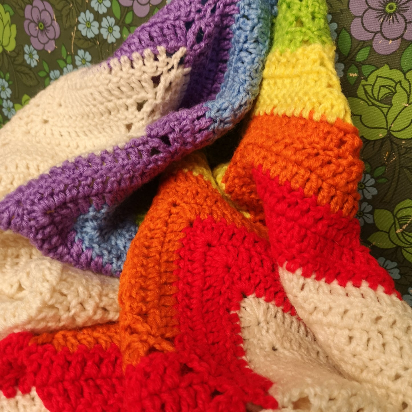 Rainbow Zig Zag Bright Stripy Knitted Blanket