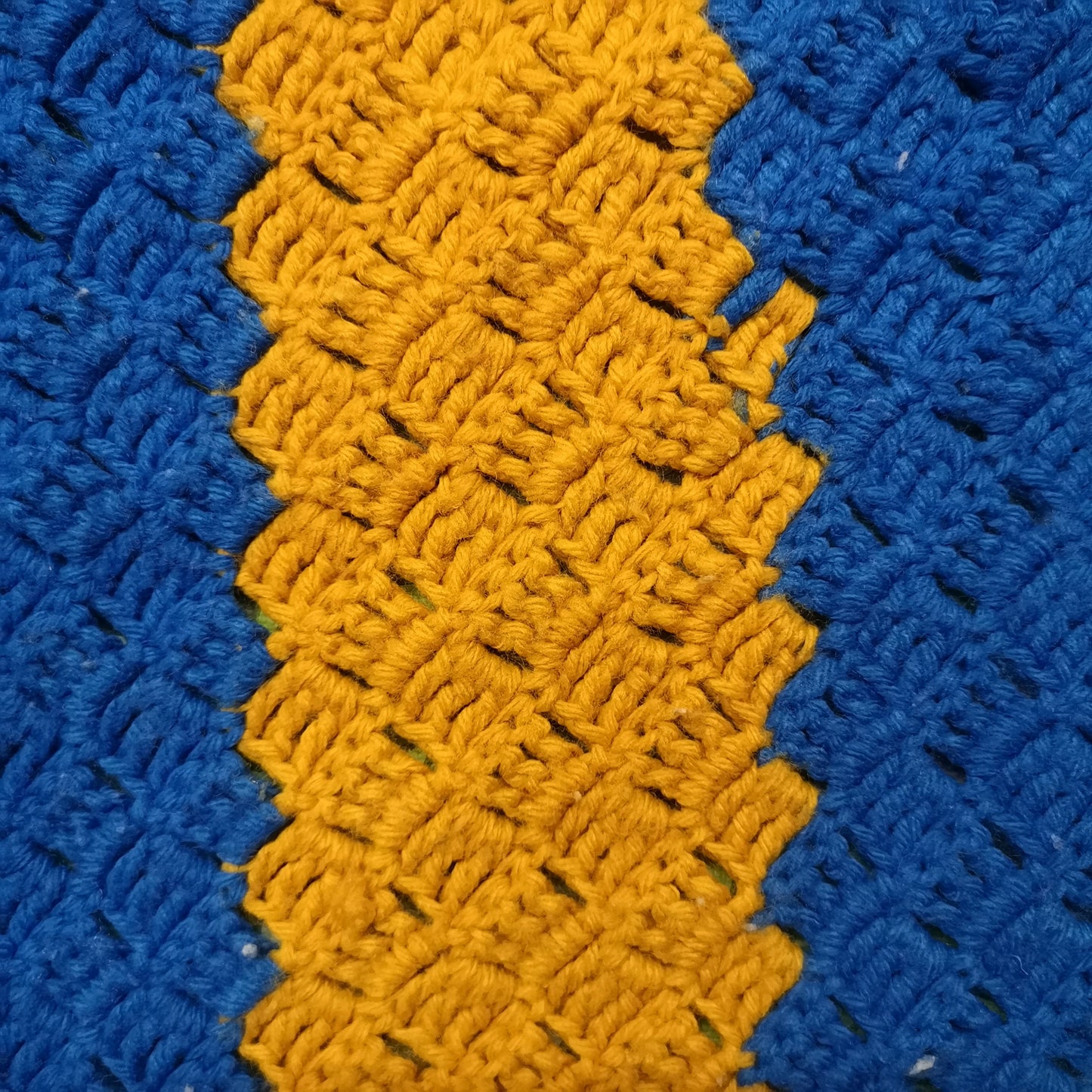 Large King-size Blue Gold Yellow Stripes Knitted Bedspread Blanket