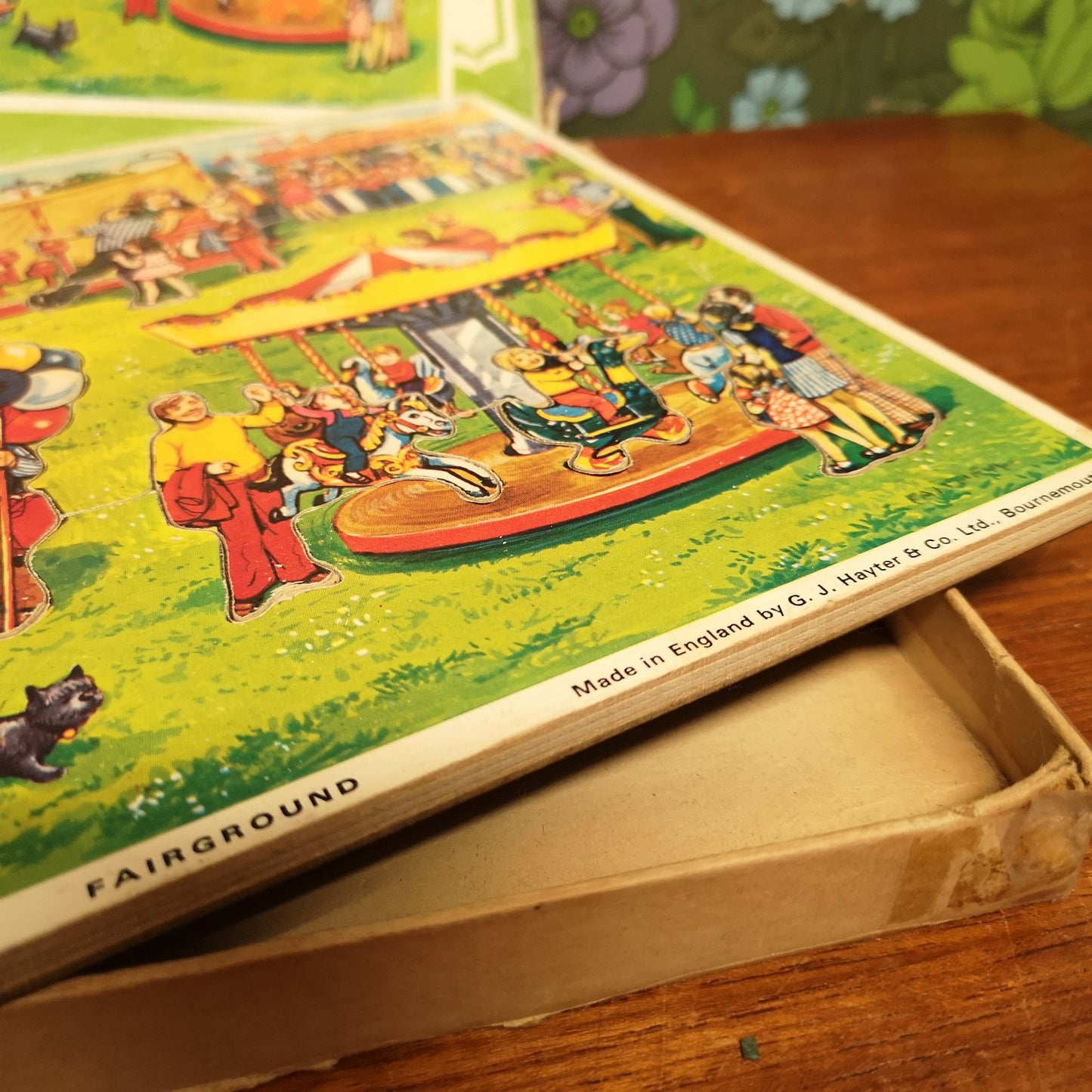 Vintage 70's Wooden Fairground Tray Puzzle by Victory