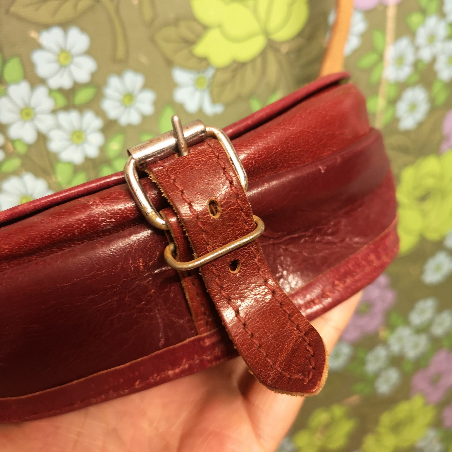 Small Vintage Dark Brown leather Satchel Saddle Bag