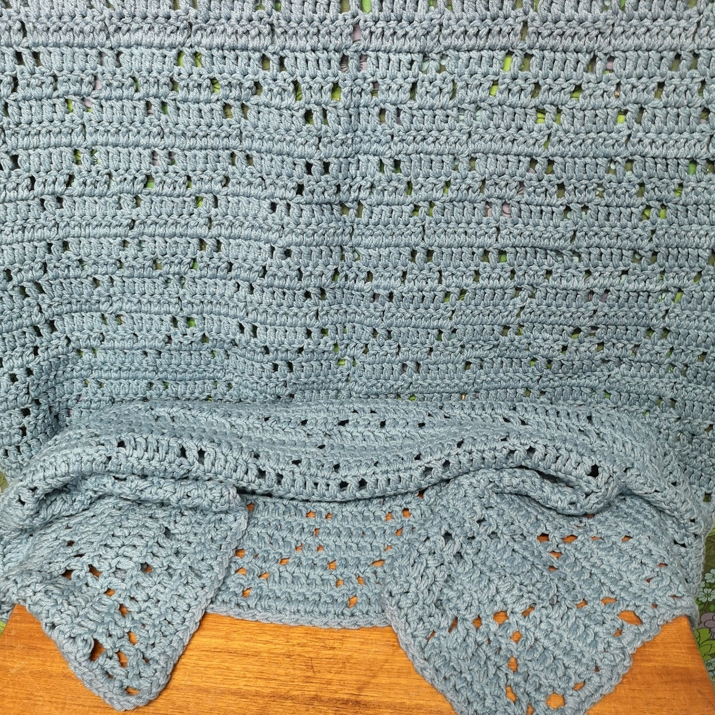 Long Blue Knitted Chunky Diamond Pattern Blanket Throw Bedspread