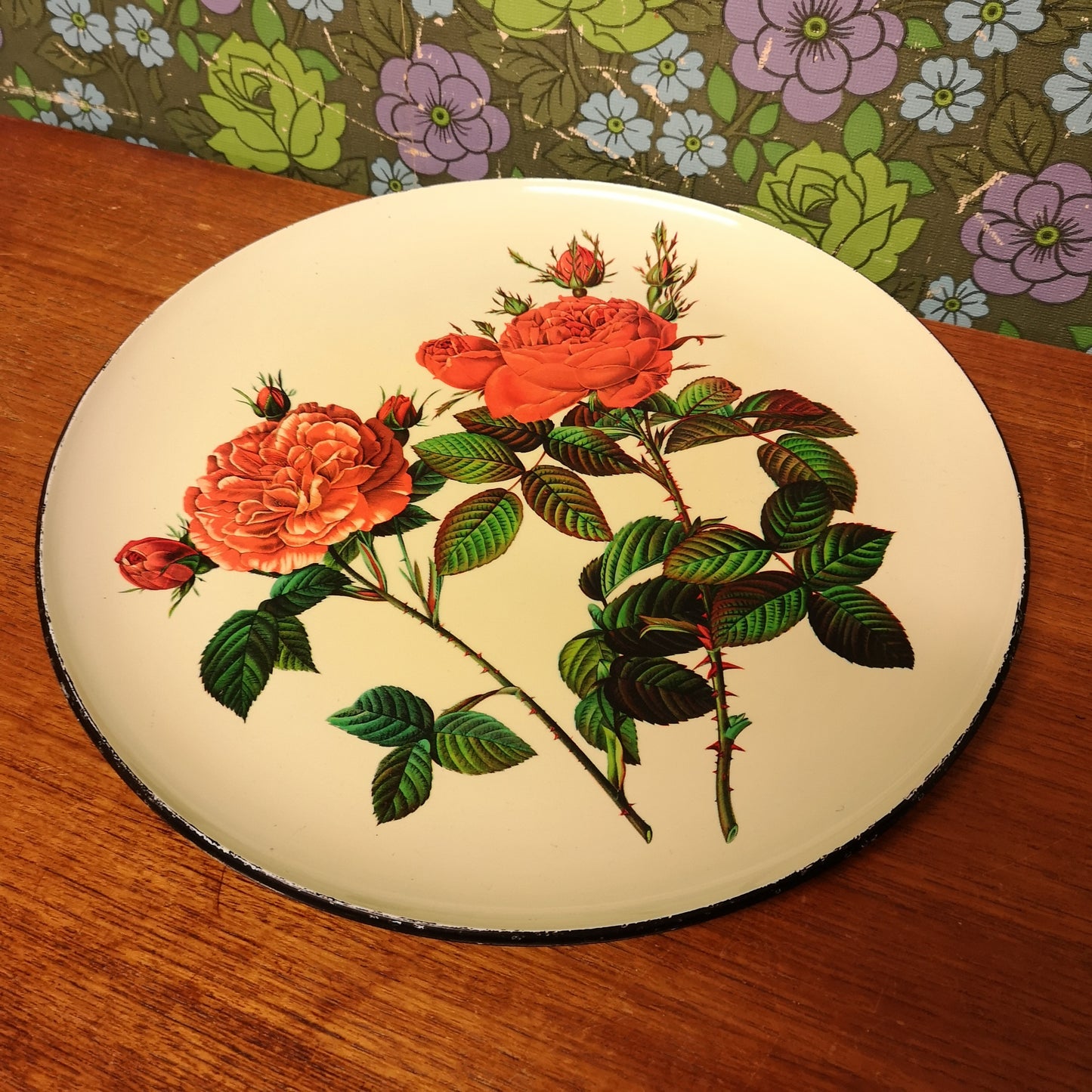 Vintage 50's Plastic Serving Drink Tray Rose Pattern
