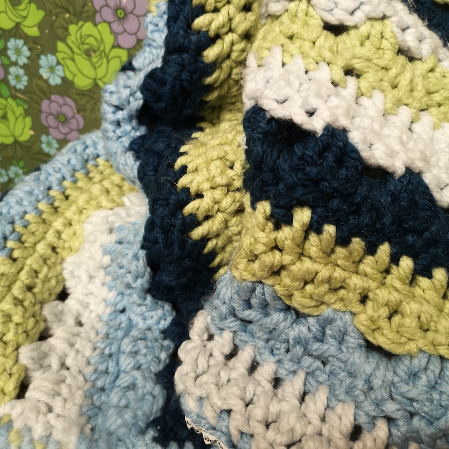 Chunky Knitted Green Blue Stripy Chair Blanket Throw