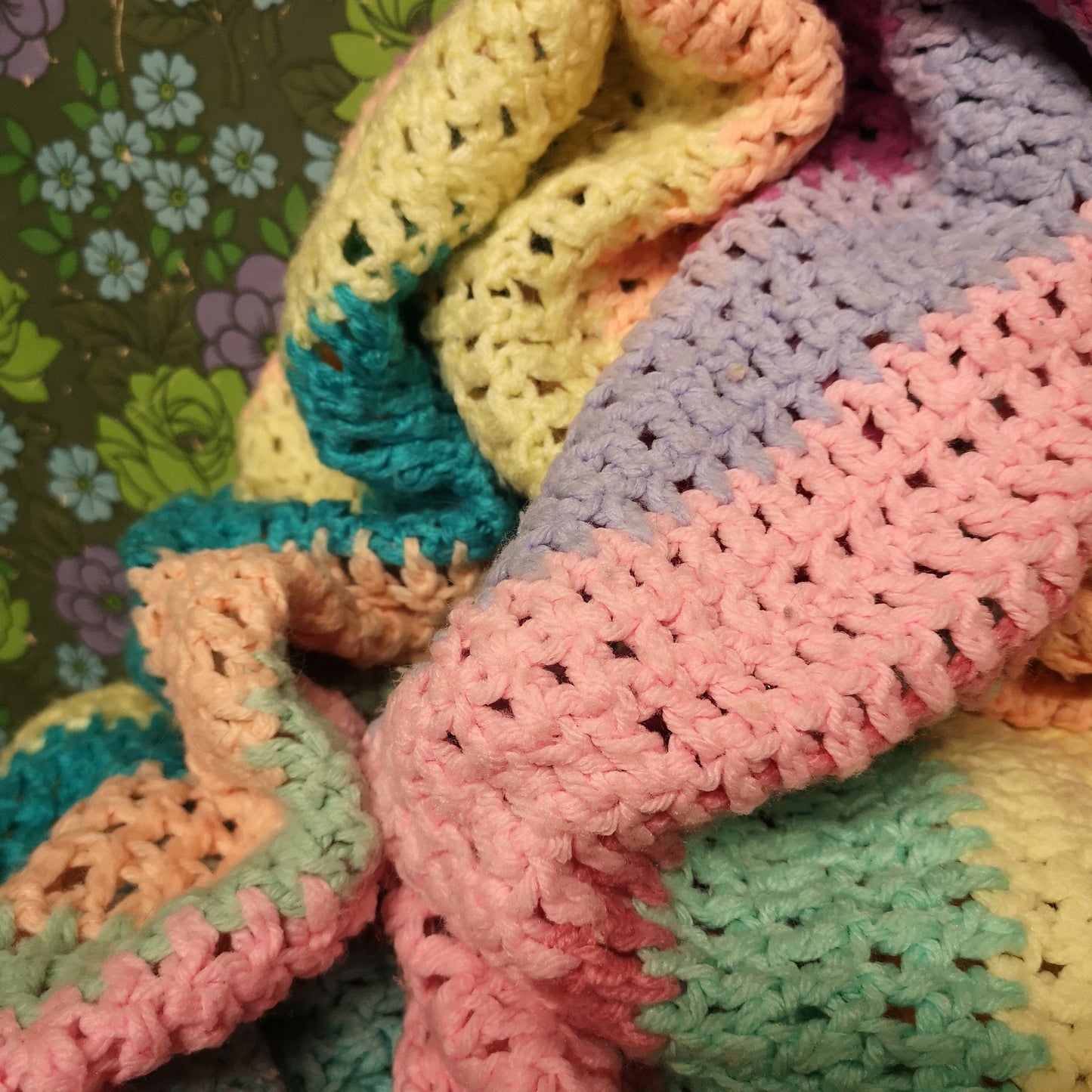 Bright Pastel Rainbow Stripes Knitted Blanket Bedspread