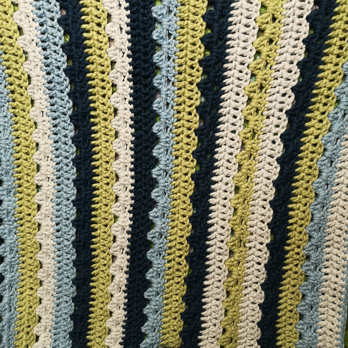 Chunky Knitted Green Blue Stripy Chair Blanket Throw
