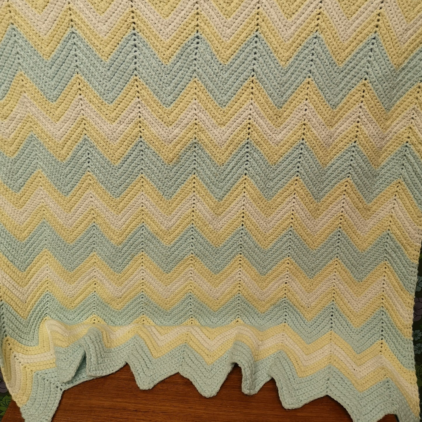 Pastel Blue Yellow Stripy Knitted Lap Blanket Throw