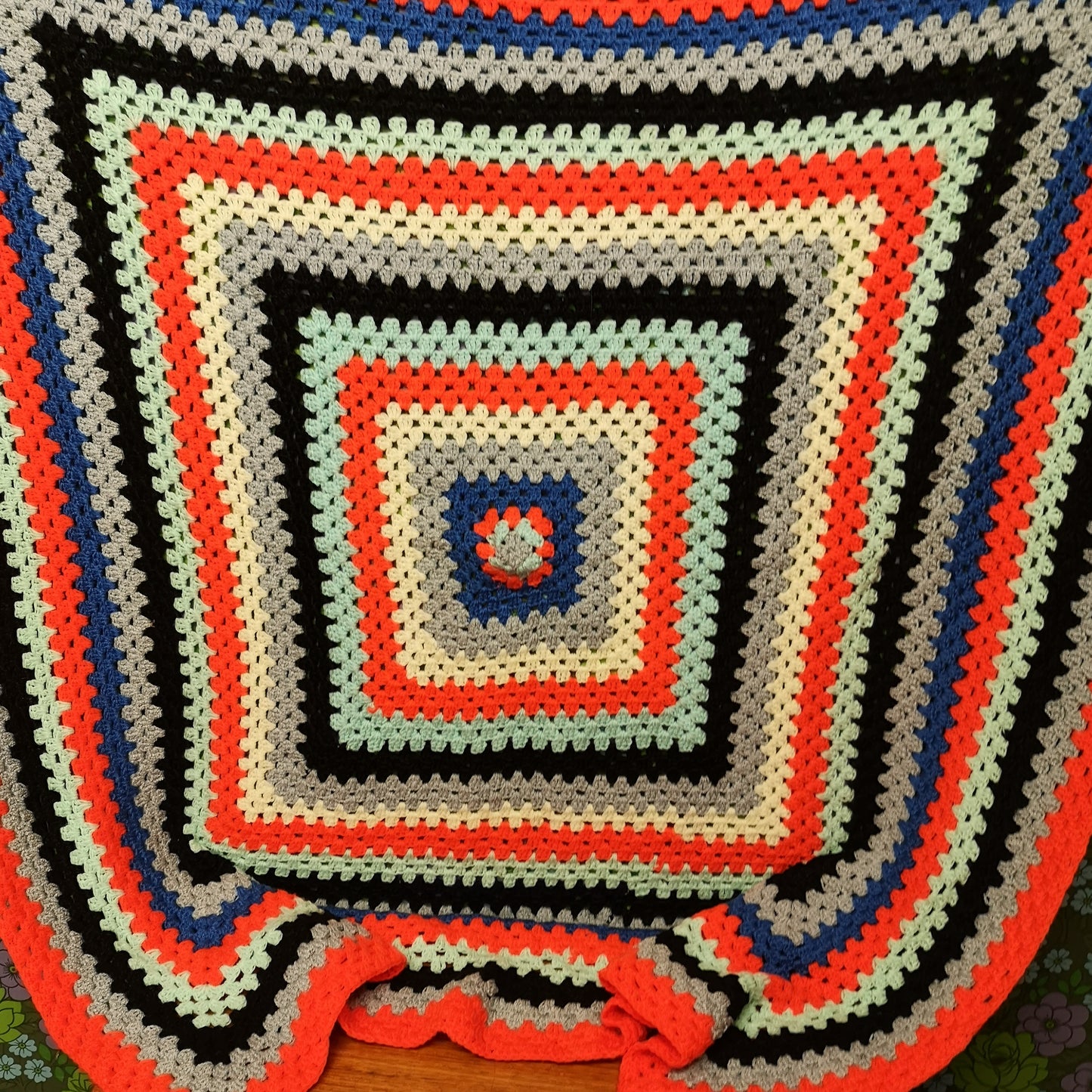 Square Orange Blue Stripy Knitted Retro Blanket Throw