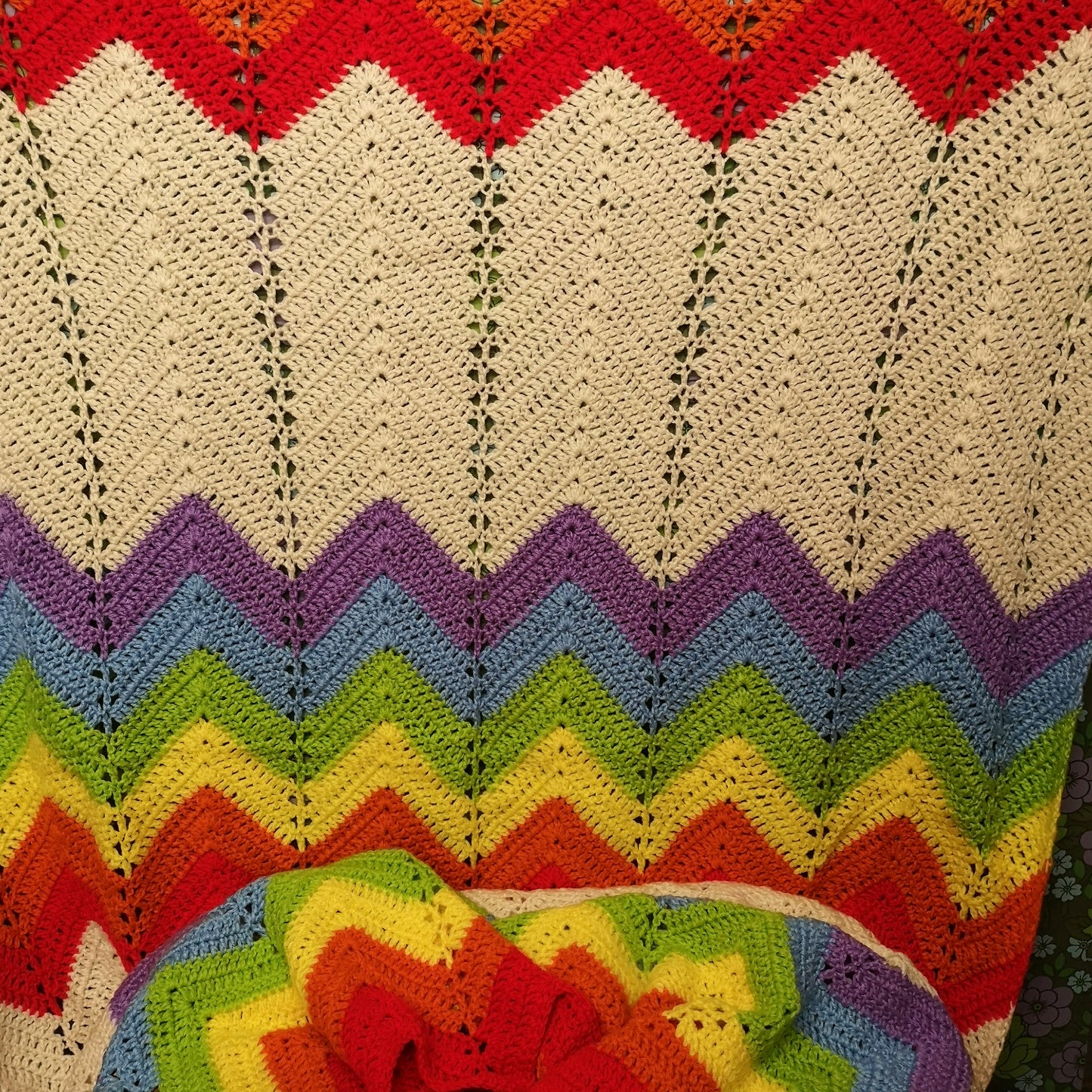 Rainbow Zig Zag Bright Stripy Knitted Blanket