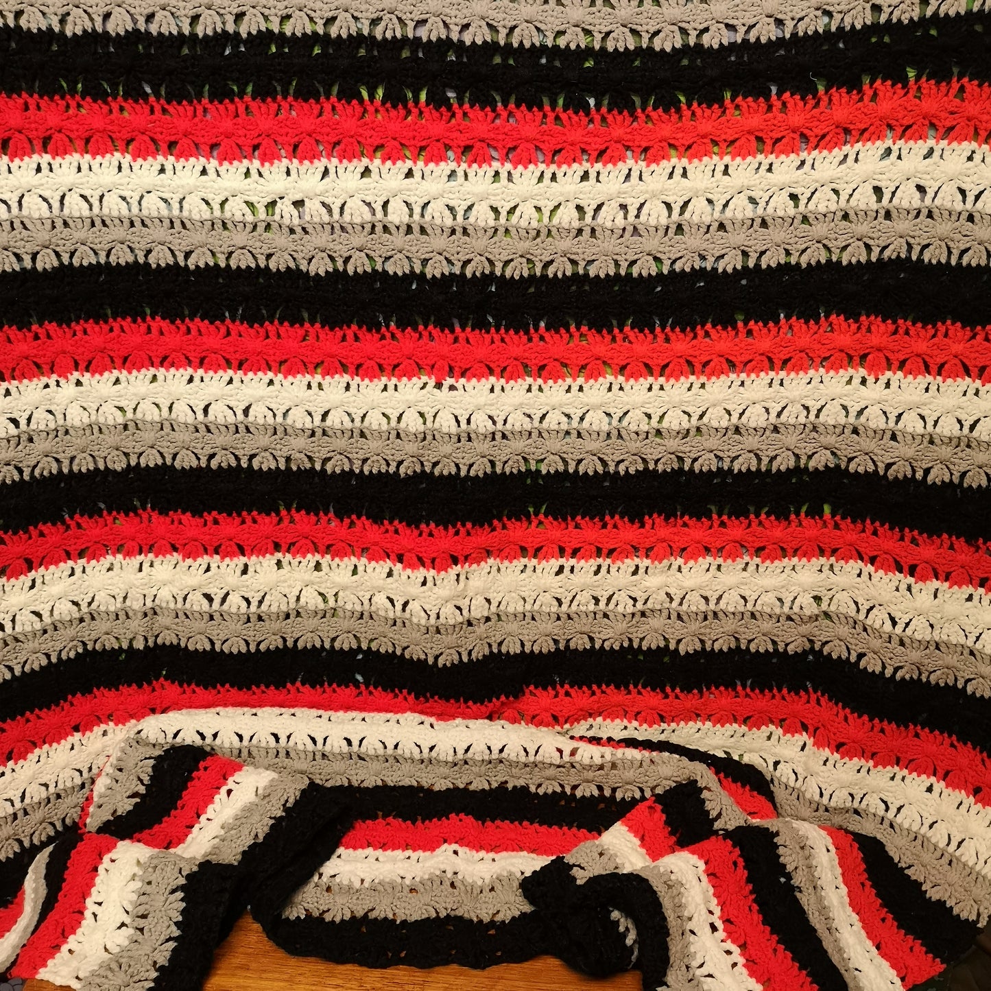 Grey Black Red Stripy Knitted Blanket Throw