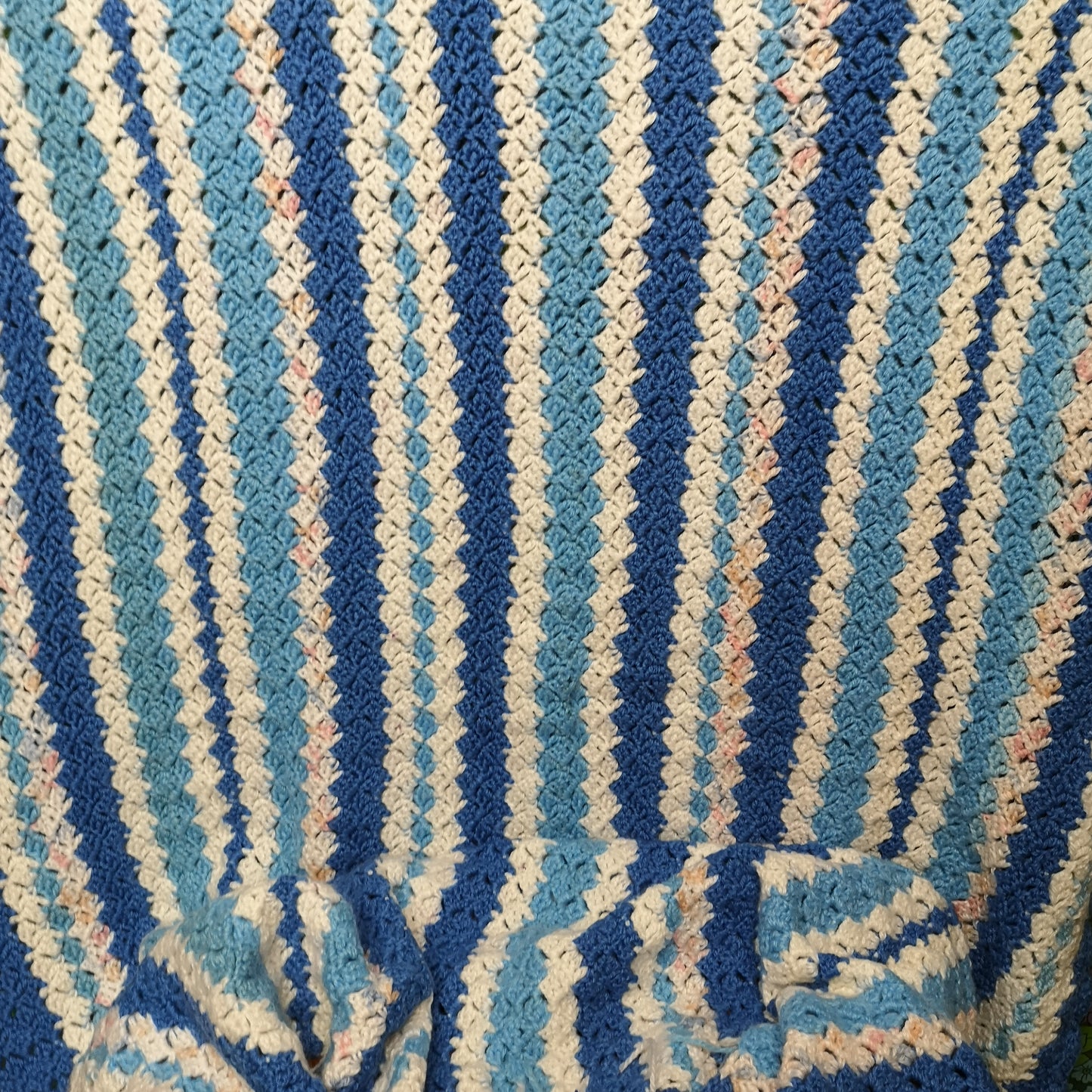 Chunky Soft Warm Knitted Blue Stripy Single Blanket