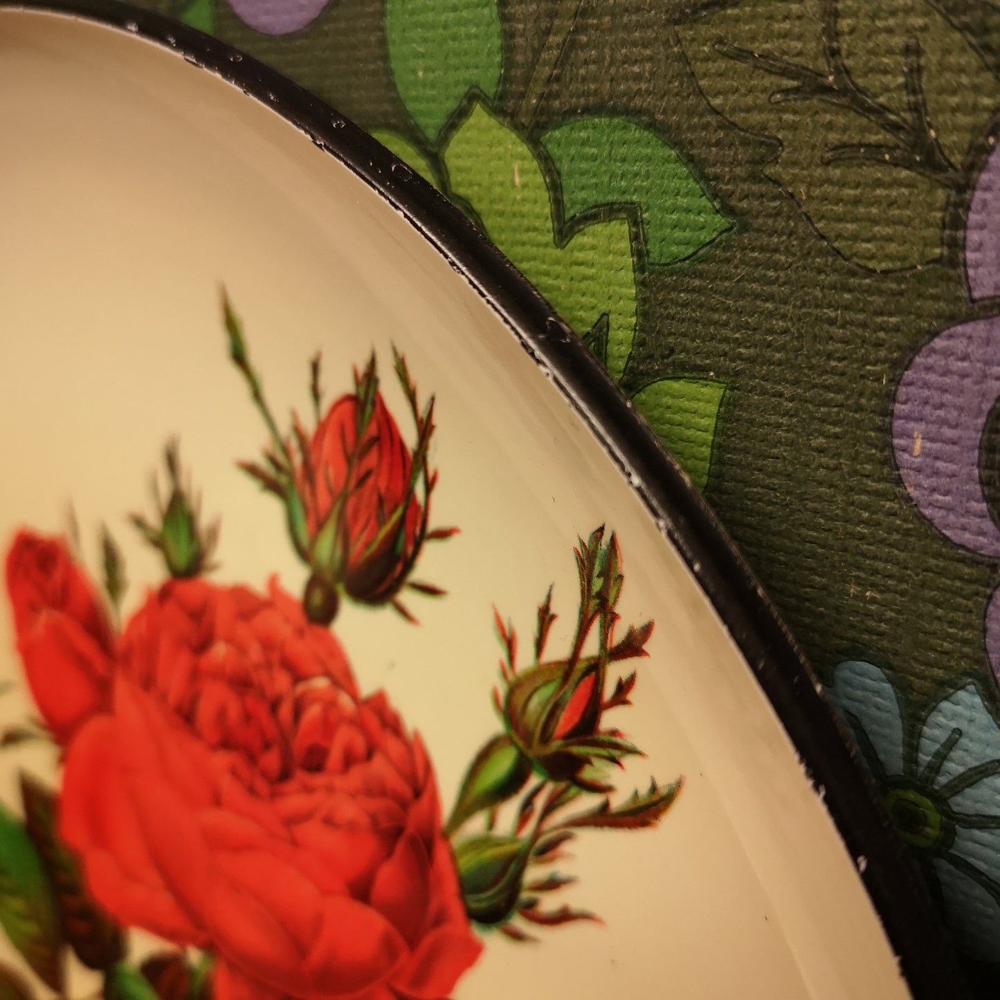 Vintage 50's Plastic Serving Drink Tray Rose Pattern