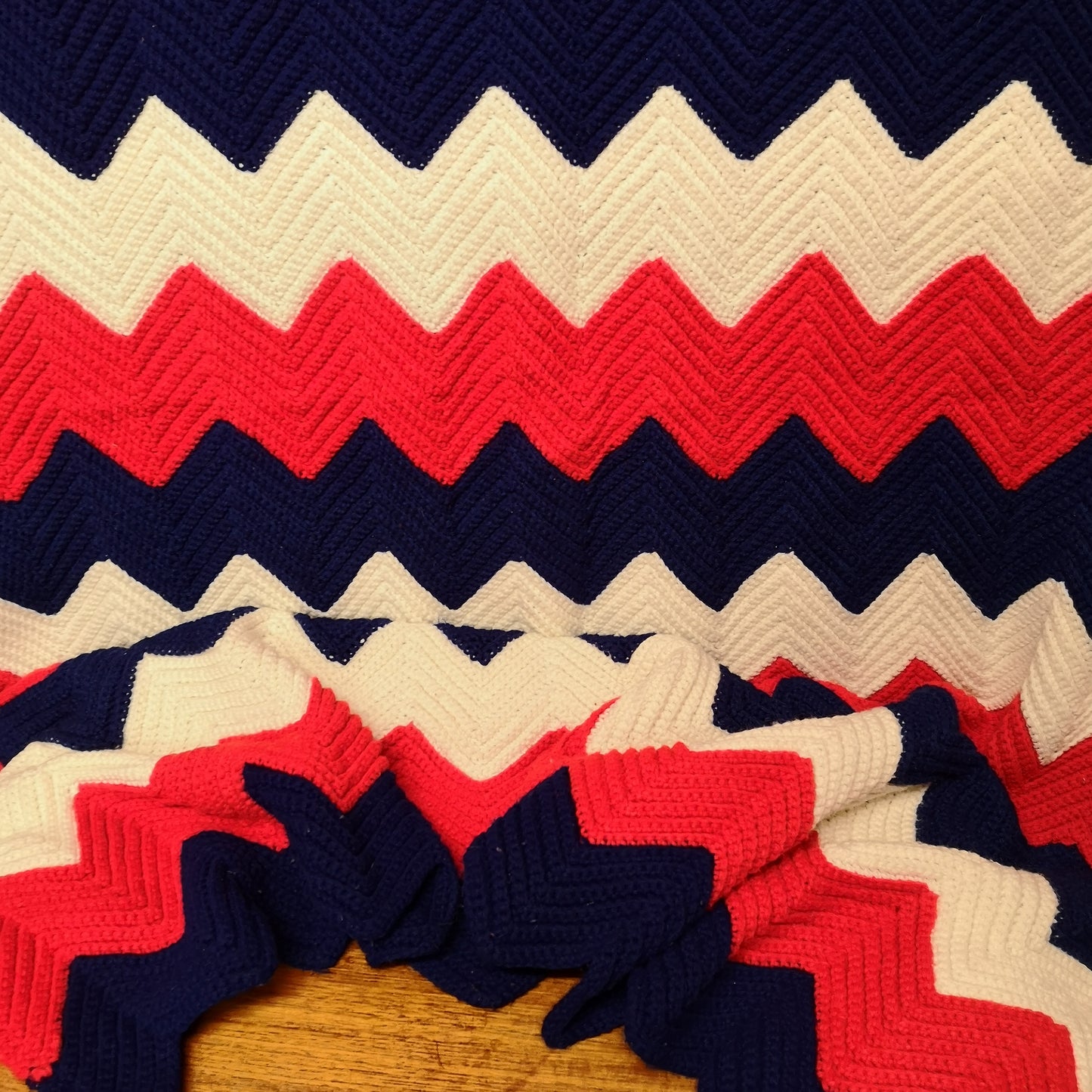 Red White Blue Stripy Zig Zag Knitted Blanket