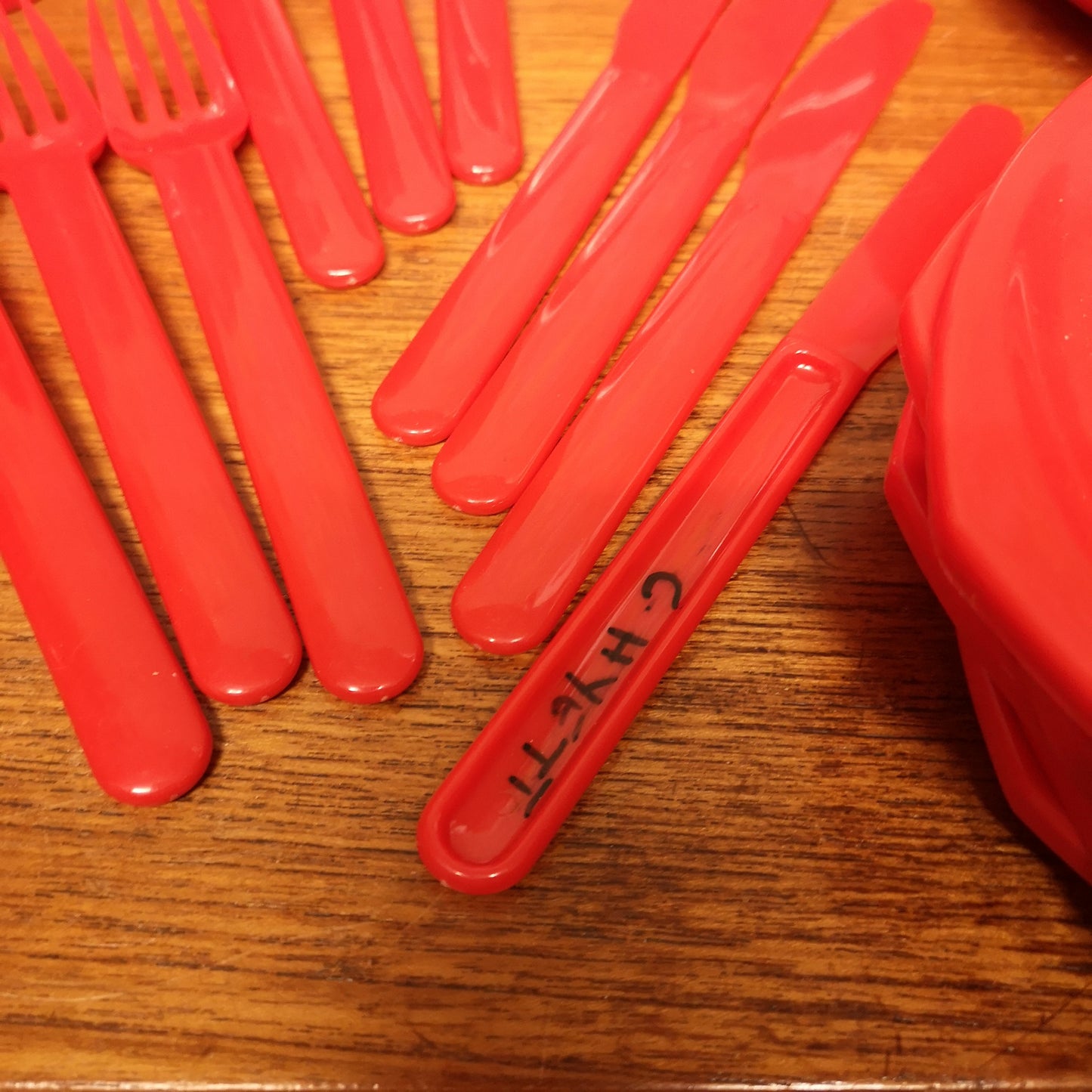 Red Plastic Picnic Camping Set Plates Cups Knives Forks Spoons