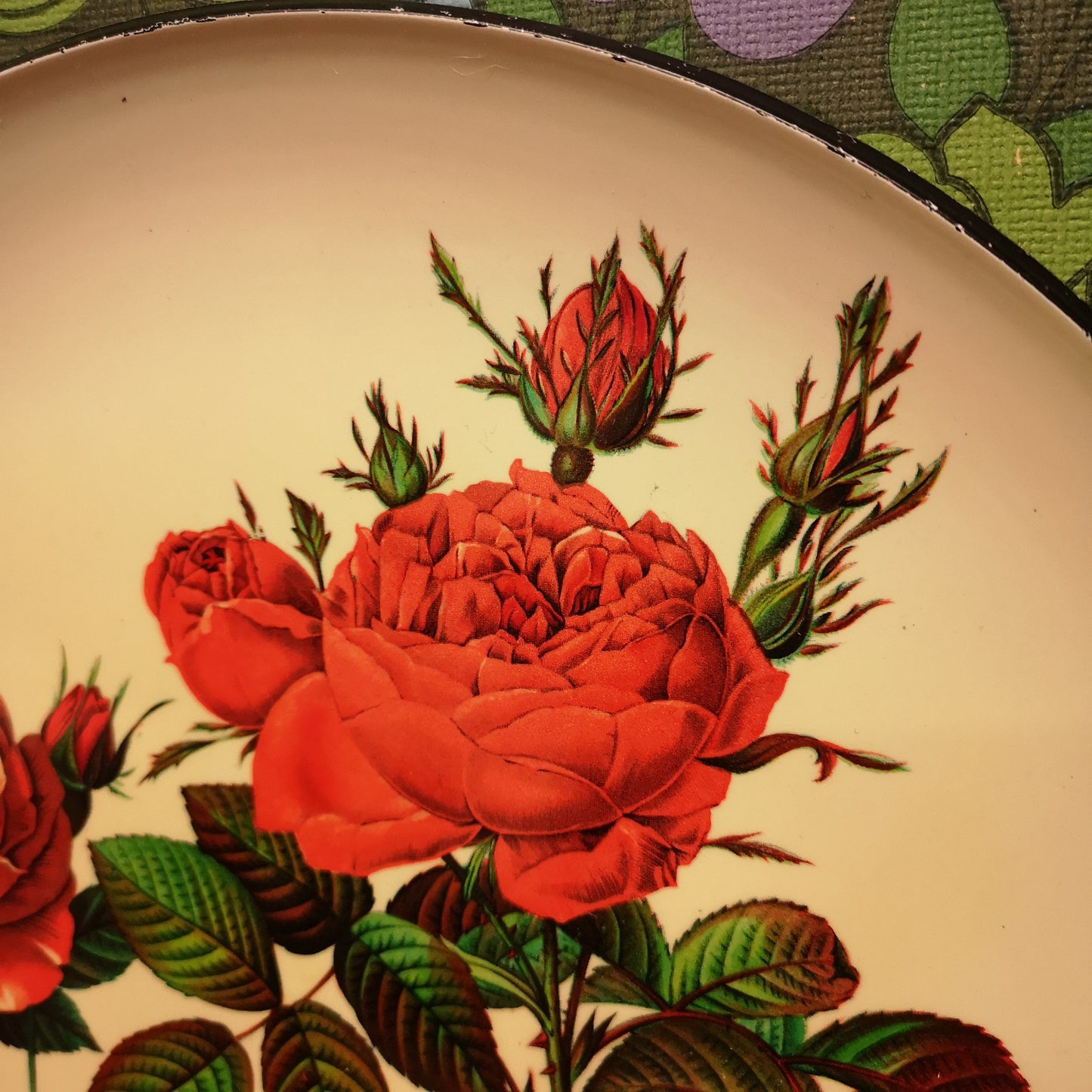 Vintage 50's Plastic Serving Drink Tray Rose Pattern