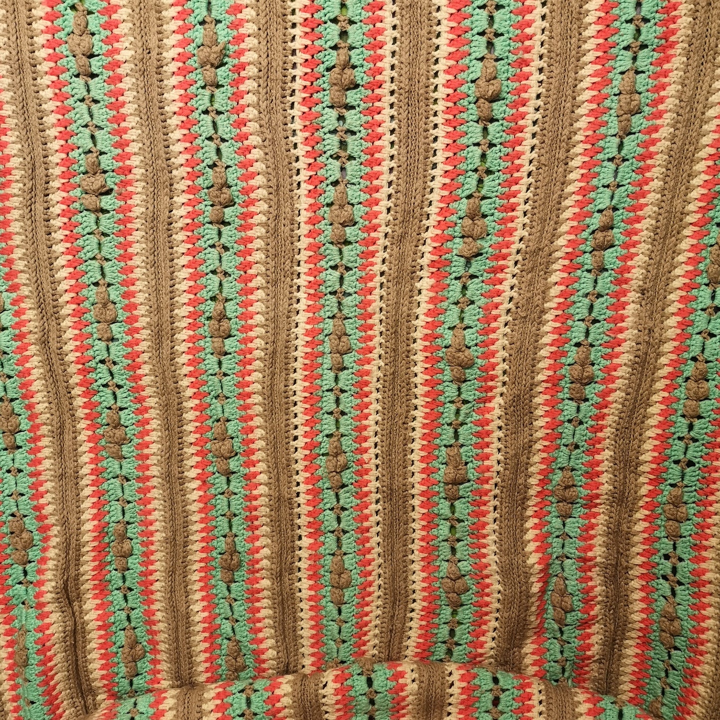 Stripy Knitted Green Pink Beige Texture Bedspread Blanket Throw