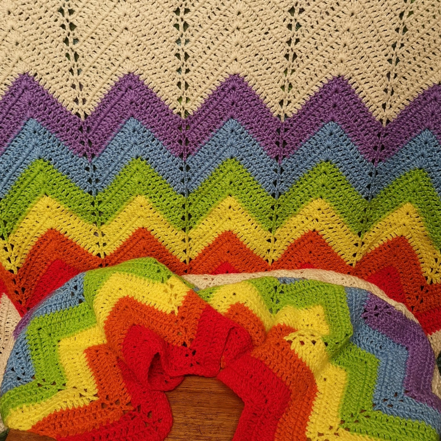 Rainbow Zig Zag Bright Stripy Knitted Blanket