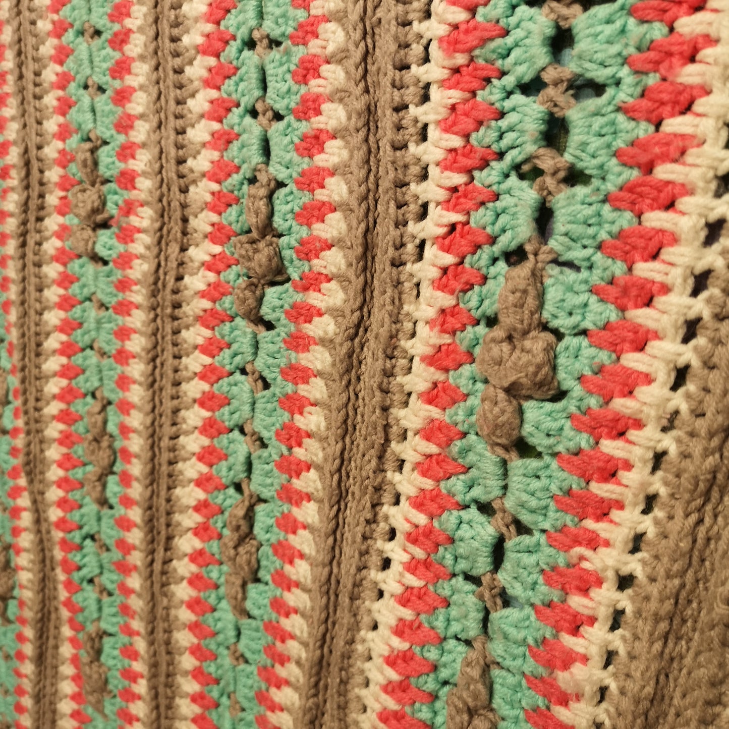 Stripy Knitted Green Pink Beige Texture Bedspread Blanket Throw
