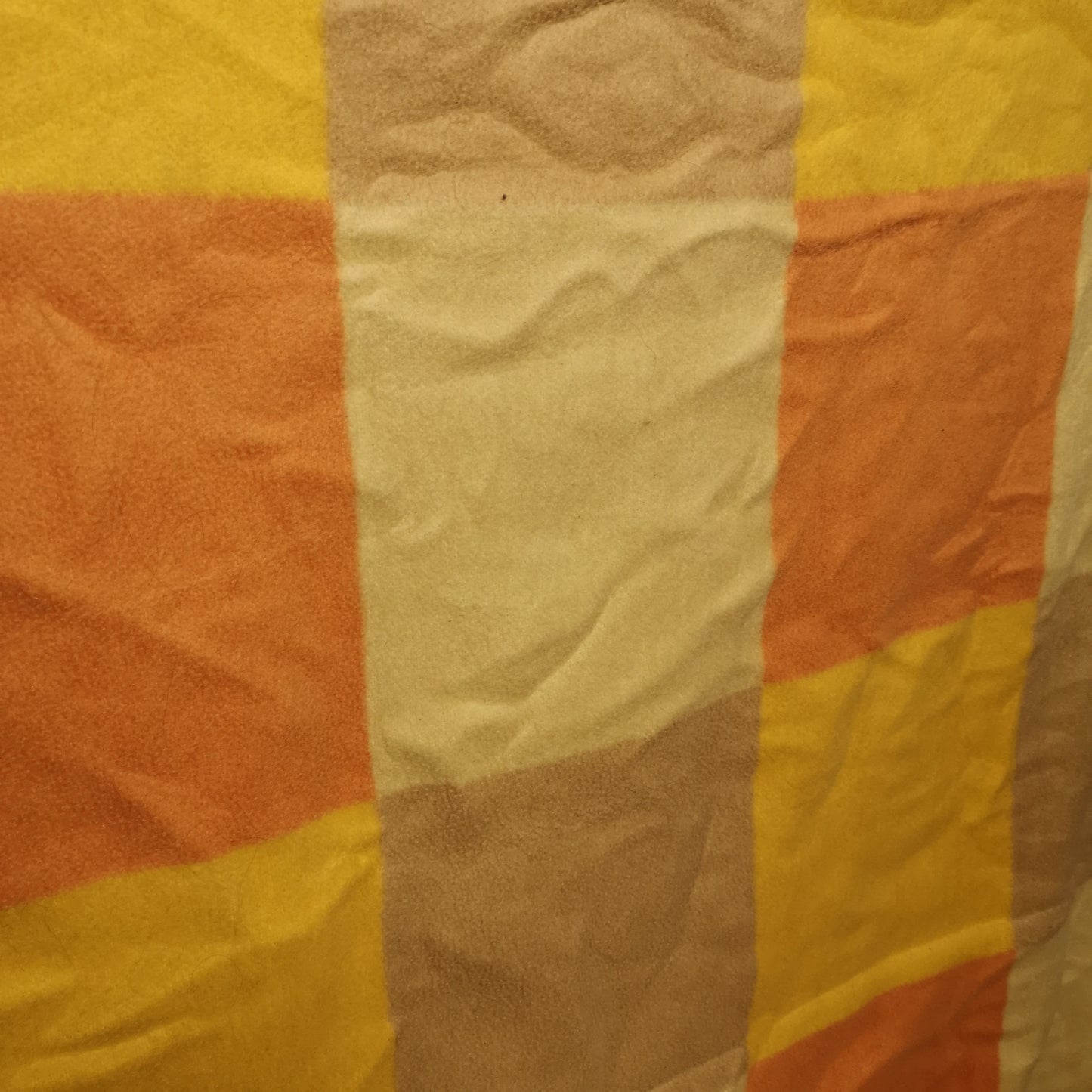 Retro Checked Brown Yellow Beige Orange Bedspread Blanket
