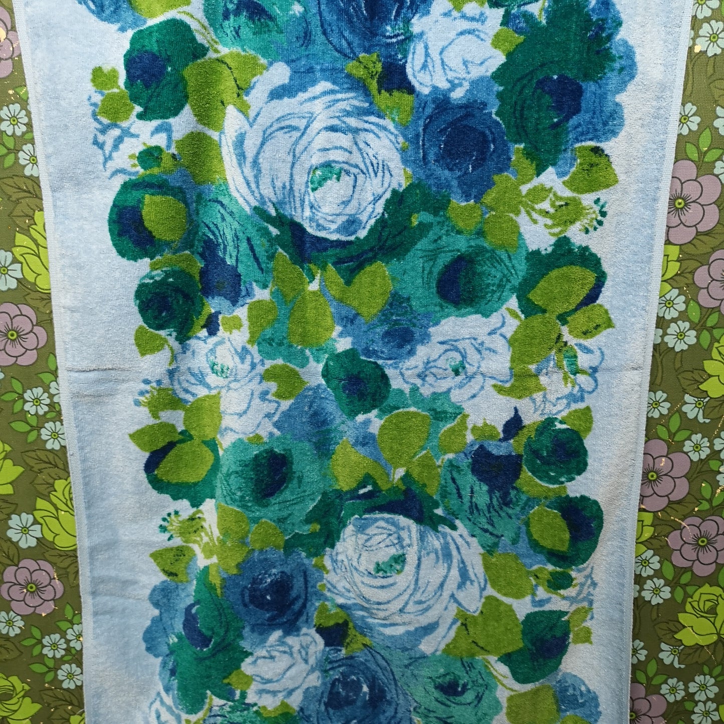 Blue Green Floral Vintage Cannon Monticello Towel Bale Bundle